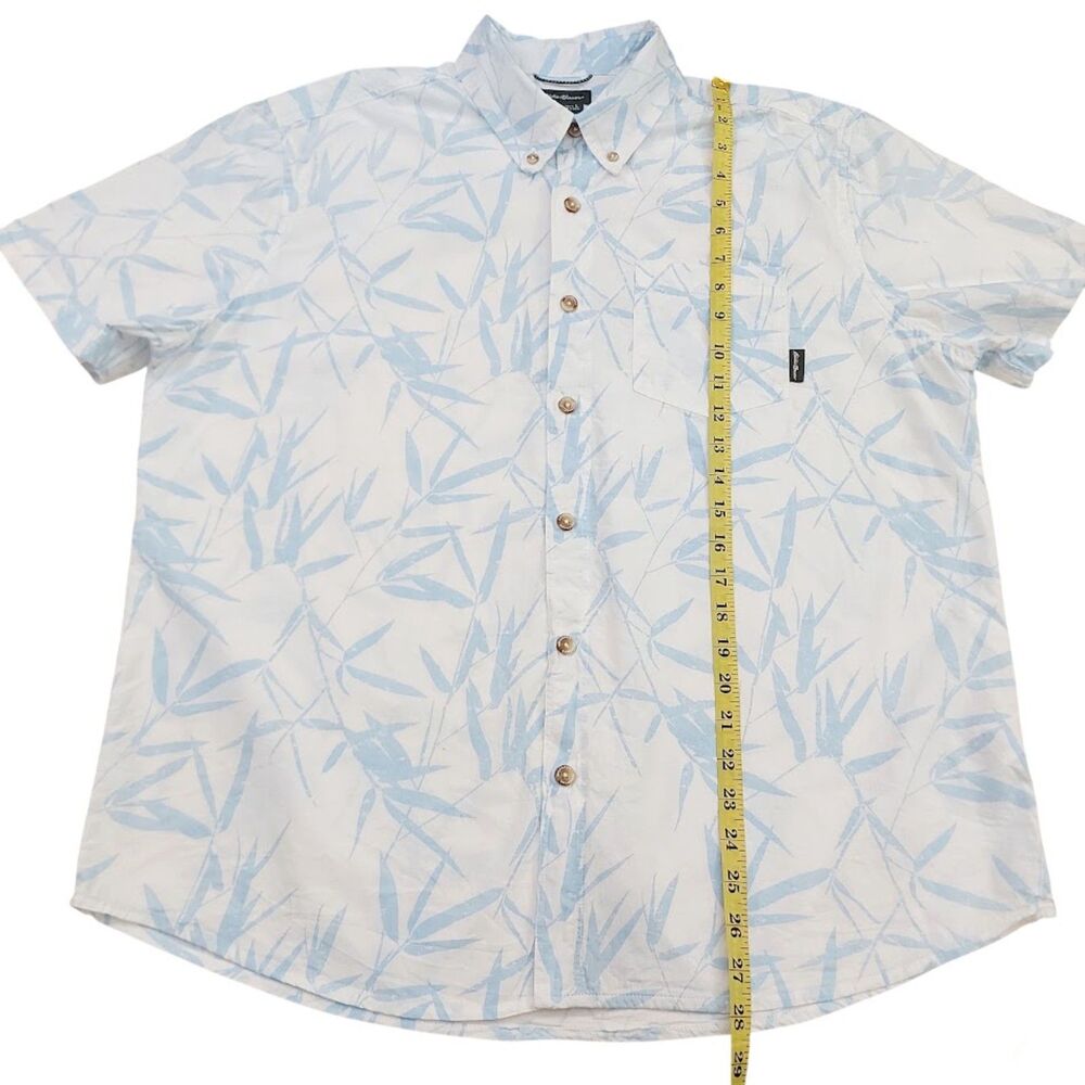Eddie Bauer Shirt Mens Large White Blue Button Down Short Sleeve Tropical Beach - Picture 9 of 10